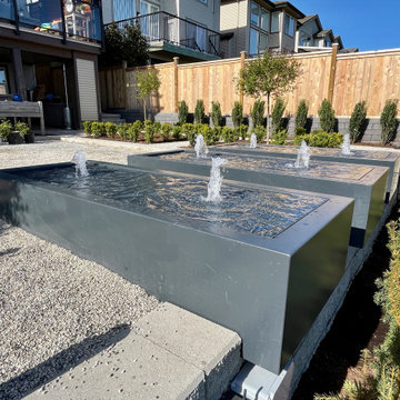 Side view: 3 tables, 6 fountains