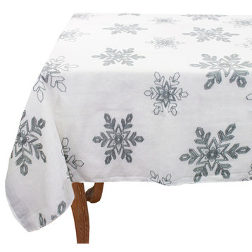 Holiday Nivalis Collection Snowflake Christmas Tablecloth 60"x60", Silver