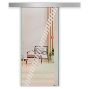 Modern Sliding Glass Door With Frosted Design ALU100, 36"x81", T-Handle Bars