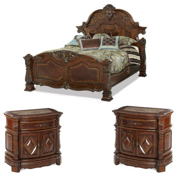 Windsor Court Mansion Bed Set, Vintage-Style Fruitwood, 3-Piece Set, Queen