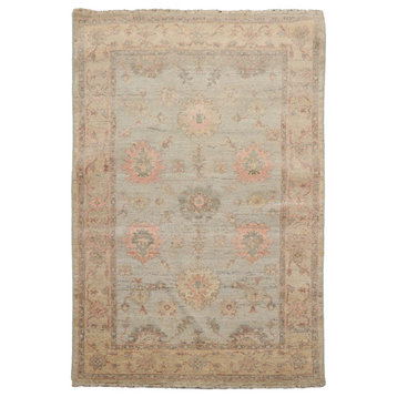 4'x6' Hand Knotted Wool Afghan Oushak Oriental Area Rug, Mint Color