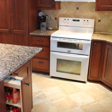 Transitional Kitchen with Wood Ceiling & Desk Area