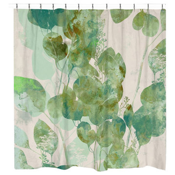 Laural Home Green Watercolor Eucalyptus Leaves Shower Curtain