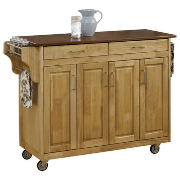 Wide Kitchen Cart, Handy Spice Rack and Plenty Storage Space With Oak Top, Brown
