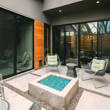 Sliding glass doors offer multiple routes to patio
