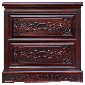 Chinese Oriental Suan Zhi Rosewood Flowers Motif End Table Nightstand Hcs7506