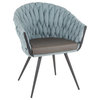 Braided Matisse Chair, Black Metal, Grey PU, Blue Fabric