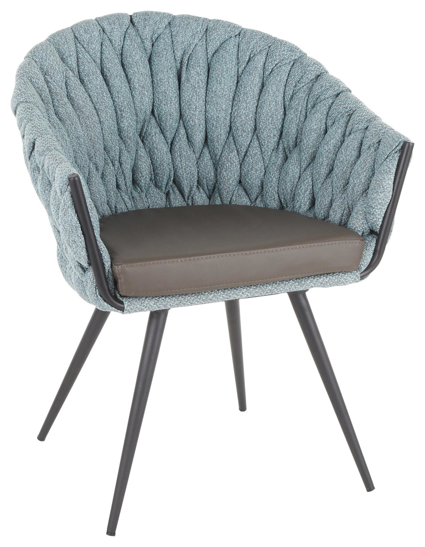 Braided Matisse Chair, Black Metal, Grey PU, Blue Fabric