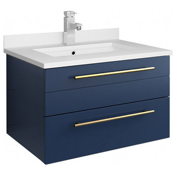 Fresca Lucera 24" Royal Blue Wall Hung Modern Bathroom Cabinet With Top and Sink