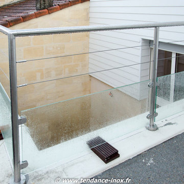 Garde-corps inox verre + 2 câbles supports courts