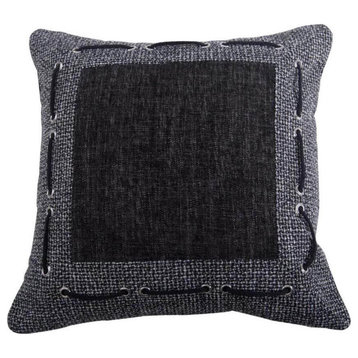 HiEnd Accents Tweed and Chenille Pillow with framing & laced rope detail , 18x18