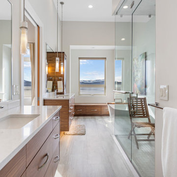 Master Bathroom with steam shower with ceiling to floor glass doors