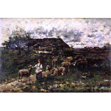 Charles Emile Jacque A Shepherdess and Her Flock Wall Decal