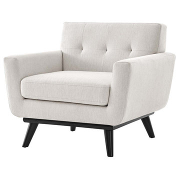 Armchair Accent Chair, Ivory White, Fabric, Modern, Mid Century Hotel Lounge