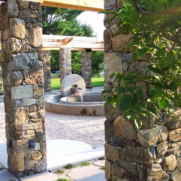 meditation garden with reclaimed olive press fountain