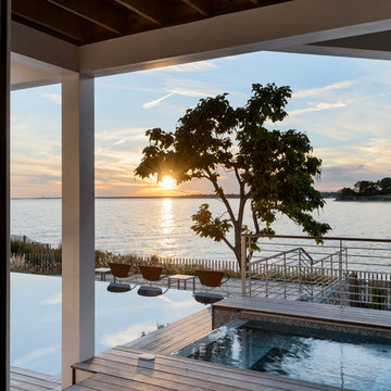 seaside glass tile vanishing edge infinity swimming pool + spa