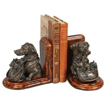 Bookends Bookend MOUNTAIN Lodge Dog with Basket of Fox Kits Ebony