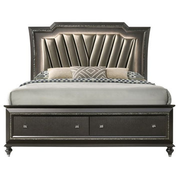 ACME Kaitlyn LED Headboard Faux Leather California King Bed in Gray