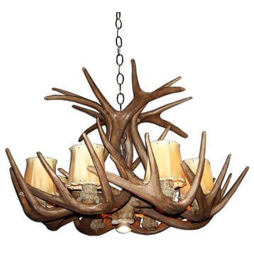 Reproduction Antler Whitetail Chandelier, Medium, With Parchment Shades