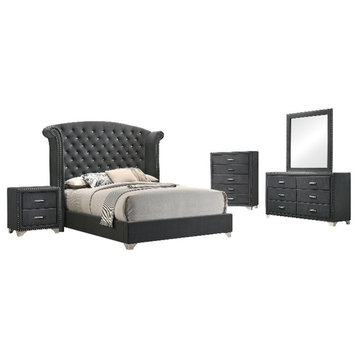 Coaster 5-Piece Contemporary Velvet Queen Bedroom Set in Gray