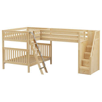 Elkhart Full Size Sleeps 4 or More Bunk Beds with Stairs, Natural