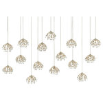 Currey & Company - Crystal Bud Rectangular 15-Light Multi-Drop Pendant - The Crystal Bud Rectangular 15-Light Multi-Drop Pendant dangles flowers made of delicate faceted crystals from its canopy to make the shades effervescent and graceful. The silver pendant is luminous in its mix of painted silver and contemporary silver leaf finishes. This fixture is among Currey & Company's introduction of cluster lights, which includes 1-light up to 36-light configurations. We also have a number of chandeliers and orbs, and a wall sconce in this family of fixtures.