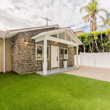Private Front Yard ADU with Architectural Stone Wall Porch In Sherman Oaks