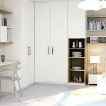 Children room hinged corner wardrobe study white supplied by Inspired Elements