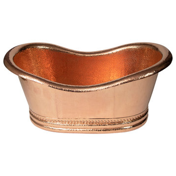 30" Oval Tub Shaped Hammered Copper Cooler, 16 Gauge