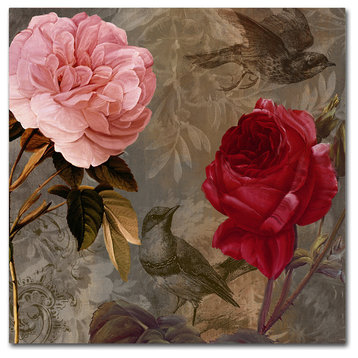 Color Bakery 'Bird and Roses' Canvas Art, 18"x18"