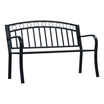 vidaXL Patio Bench 49.2" Black Steel Vintage Garden Backyard Seat Furniture