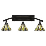 Toltec Lighting - Toltec Lighting 173-BC-9375 Bow - Three Light Bath Bar - Bow 3 Light Bath Bar Shown In Black Copper Finish with 7" Green Sunray Tiffany Glass.Assembly Required: TRUE