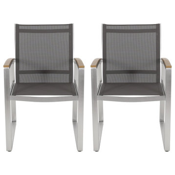 Aubrey Outdoor Aluminum Dining Chairs with Faux Wood Accents, Gray + Silver, Set of 2