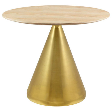 Dining Table, Round, Wood, Metal, Gold Brown Natural, Modern, Bistro Restaurant