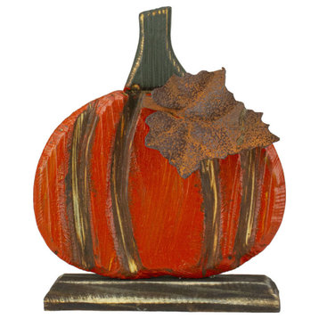6.5" Orange Carved Wood Autumn Harvest Pumpkin Decoration