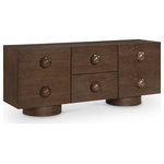 Meridian Furniture - Bubble Wood Sideboard/Buffet, Brown - Organization takes a stylish turn when you add this Bubble brown rubberwood with oak veneer sideboard/buffet to your dining room. Simplicity takes center stage with this handsome buffet that features two roomy drawers and two doors with hidden shelving for holding linens, napkins, serving ware and more. Its rich brown walnut finish and oak veneer construction ensure it's beautiful from all angles, making it a fit in nearly any decorative setting.