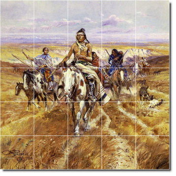 Charles Russell Western Painting Ceramic Tile Mural #36, 60"x60"