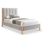 Meridian Furniture - Kona Upholstered Bed, Gray, Twin - Outfit your bedroom or guest room with this lovely Kona fabric bed. This bed has the luxury look you'd expect for the master in a version that's perfect for any other bedroom in the home. Eye-catchingly elegant, this twin-sized bed features a heavy vertical tufting that instantly draws the eye while providing soft support for your back while you relax and unwind prior to drifting off to dreamland. The solid wood legs have a natural finish to complement the beautiful fabric headboard and side rails.