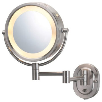 Jerdon HL65N 8" Two-Sided Swivel Halo Light Wall Mount Mirror, 5x Magnification,