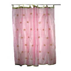 Mogul Interior - Sheer Organza Curtains Mirror Embroidered Window Panels, Pink, Set of 2 - Curtains