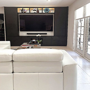 Coconut Grove Family Room Design with Custom Media Wall