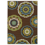 Newcastle Home - Coronado Indoor and Outdoor Medallion Brown and Green Rug, 5'3"x7'6" - Coronado is a striking new indoor/outdoor collection in trend-forward shades of indigo and Mediterranean blue and bright lime green.  Simple, sophisticated patterns come alive with tons of texture and pops of bright color.  It is a collection of high-style, high durability rugs that are perfect for the outdoors or for any room in the home.  Machine made of 100% polypropylene.