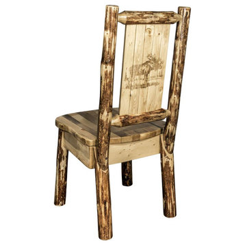 Glacier Country Collection Side Chair With Laser Engraved Moose Design