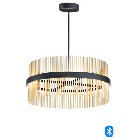 Chimes 34'' LED Pendant in Black / Satin Brass