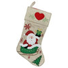 15.5" Burlap Santa Claus in Sleigh Embroidered Christmas Stocking