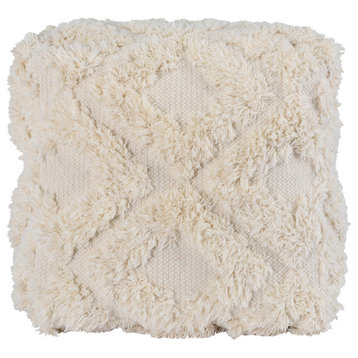 Lyla 100% Cotton 24" Wide Square Ivory Pouf by Kosas Home