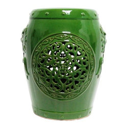 Angier Green Ceramic Garden Stool - Accent And Garden Stools