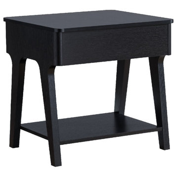 Benzara BM273002 22" Edward End Table With Lift Top and Bottom Shelf, Black