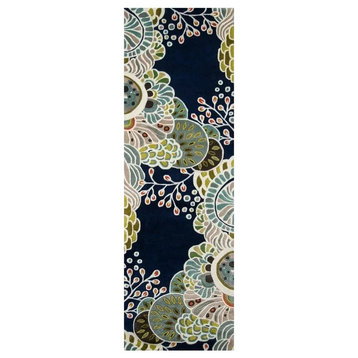 Farmhouse Area Rug, Unique Floral Patterned Wool & Cotton Backing, 2'6" X 8'