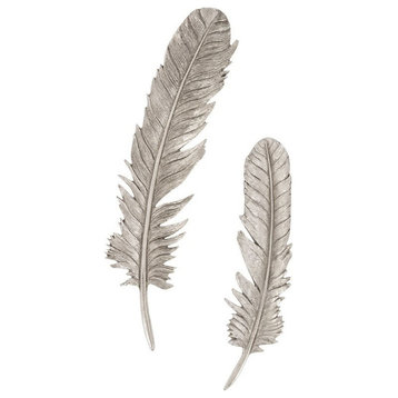 Feathers Wall Art, Silver Leaf, Set of 2
